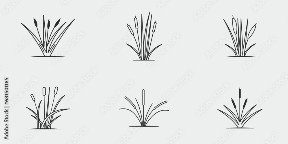 set of icon cattails line art vintage vector illustration template icon graphic design