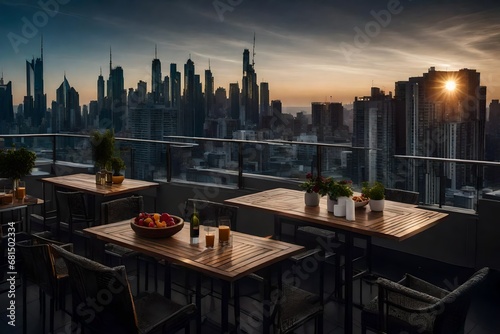 Tables and Chairs on a Terrace Roof  Offering a City Escape