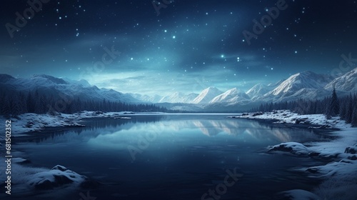 The Winter Solstice over a frozen lake, where the ice reflects the starry sky above, captured in high detailed beauty. © kashaf