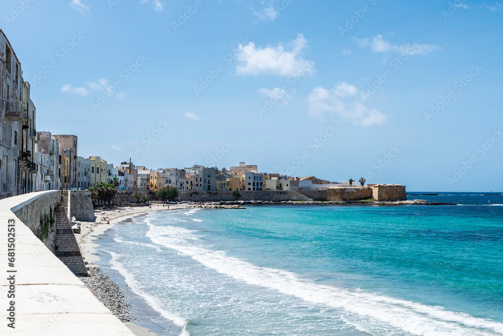 Promenade and beach in Marsala, Trapani, Sicily, Italy - obrazy, fototapety, plakaty 