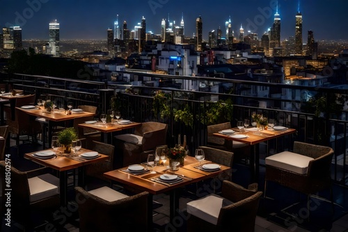 Tables and Chairs on a Terrace Roof, Creating a Culinary Haven with Urban Views