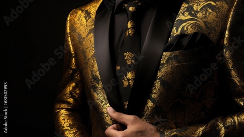 Man in Luxurious Gold Patterned Suit and Tie © _veiksme_