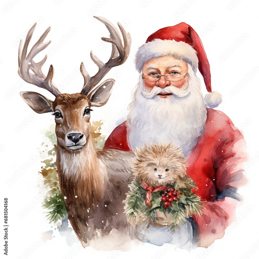 Winter Christmas Cute Gnome Deer and Dear Santa, Winter Christmas Cute Gnome Deer and Dear Santa,