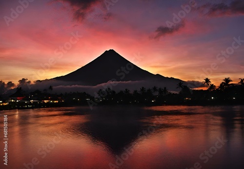 Tropical Twilight  Philippines  Mayon Volcano Sunset Hues.