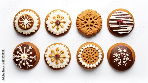 Pattern of various Christmas cookies lying on a white background. ginger christmas cookies