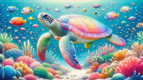 Colorful Polygonal Turtle. Type J - Generated by AI © Japan Copilot