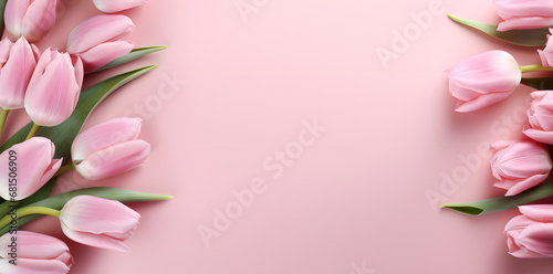 Tulips flowers pink template for congratulation.Woman's day, 8 march, Easter, Mother's day, anniversary © Oksana