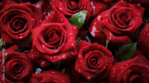 Beautiful eleglant dark red roses flower with water droplets  anniversary and romantic love concept  Valentine s day background.