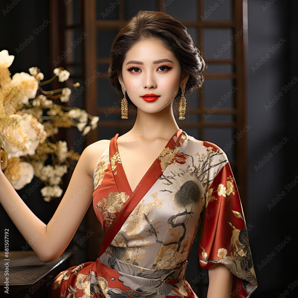 Portrait of an asian woman in traditional clothing Made with Generative AI Portrait of an asian woman in traditional clothing Made with Generative AI