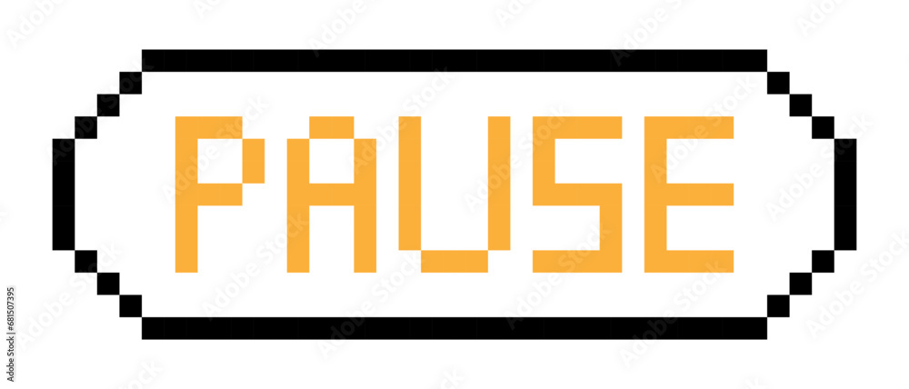 Orange pause sign line icon. Stop, game, control, button, sign, inscription, announcement, pixel style. Multicolored icon on white background. Orange pause sign line icon. Stop, game, control, button, sign, inscription, announcement, pixel style. Multicolored icon on white background.