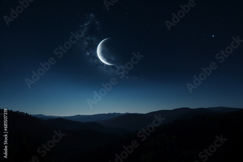 Night sky with crescent moon and stars generative AI