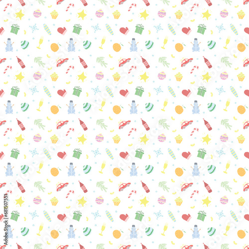 Seamless christmas pattern. New year background. Doodle illustration with christmas and new year icons