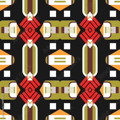 Seamless abstract pattern with ethnic motifs. Dark background. Vector illustration