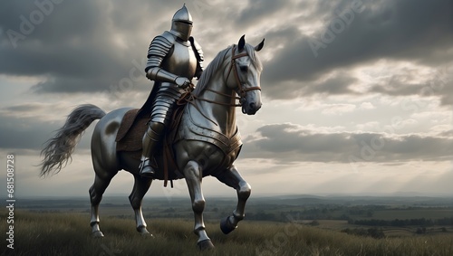 hardly armored knight on a horse photo