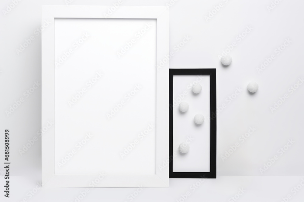Contemporary black and white blank frames with some white snowballs for Christmas Contemporary black and white blank frames with some white snowballs for Christmas