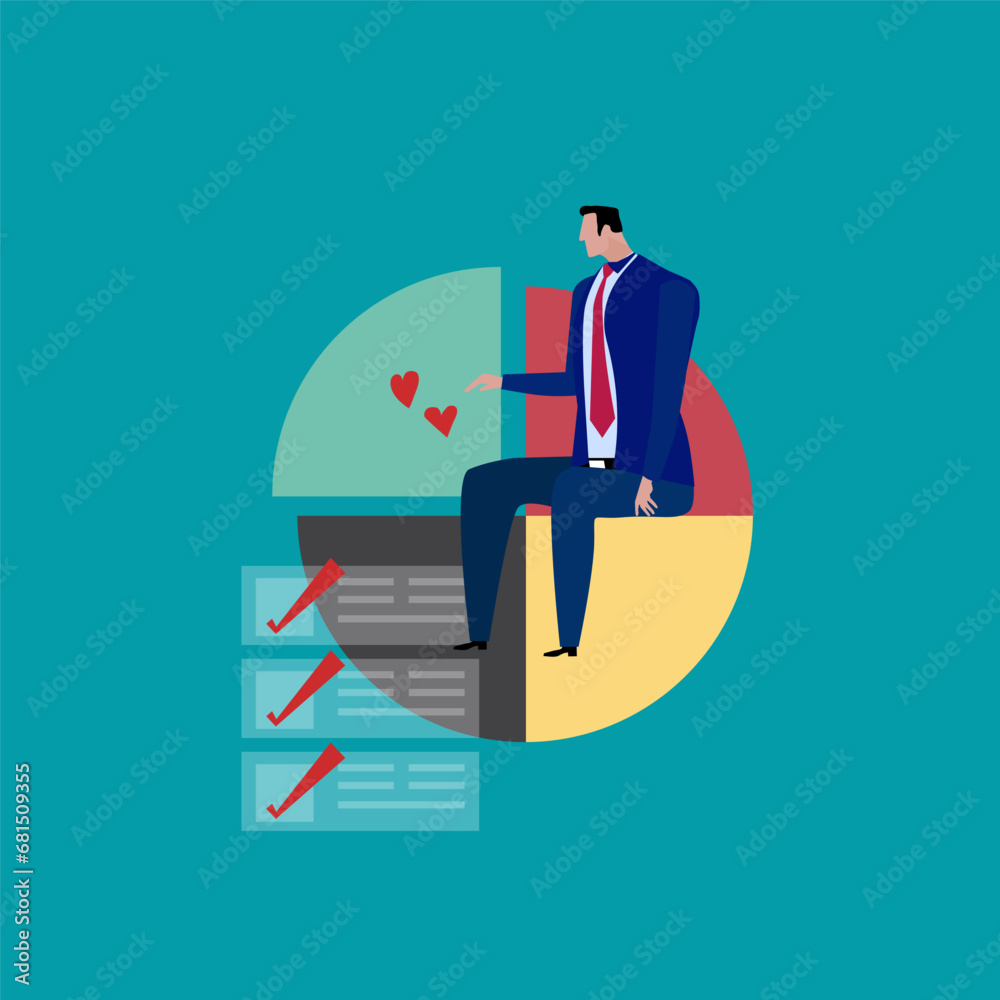 Pie chart for reports and presentations UI, WEB. Simulated pie chart of a businessman who wants to share profits. Vector illustration Pie chart for reports and presentations UI, WEB. Simulated pie chart of a businessman who wants to share profits. Vector illustration