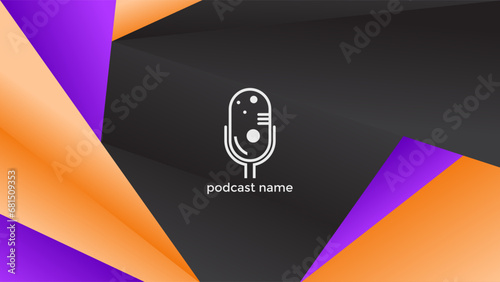 PODCAST DARK BACKGROUND COLORFUL WITH GEOMETRIC SHAPES GRADIENT PURPLE ORANGE COLOR SIMPLE TEMPLATE DESIGN VECTOR. GOOD FOR COVER DESIGN, BANNER, WEB,SOCIAL MEDIA