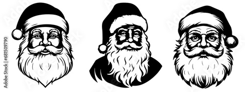 Holiday Christmas / santa claus symbol sticker vector logo illustration  - Collection set of black silhouette of santa claus or nicholas, isolated on white background