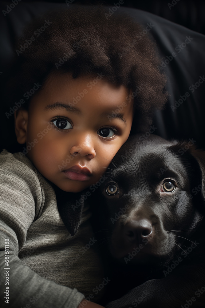 Obraz premium Cute children with a pet family in hug moment