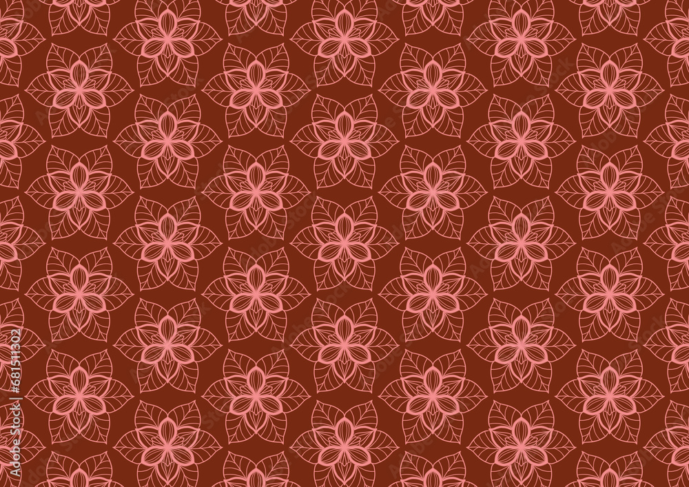 Abstract patterned fabric shapes flower geometric orange on red graphic illustration backdrop background wallpaper decorative printing textile clothing carpet mosaic tiles Abstract patterned fabric shapes flower geometric orange on red graphic illustration backdrop background wallpaper decorative printing textile clothing carpet mosaic tiles