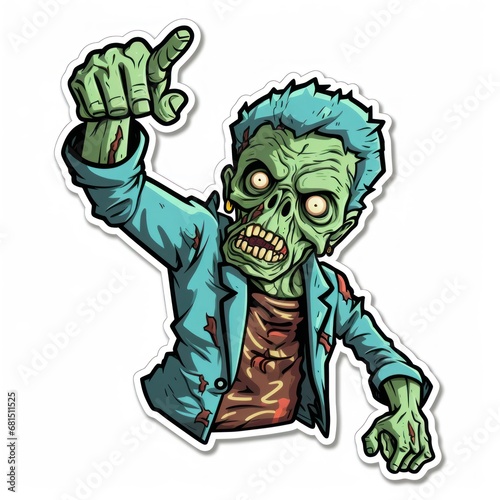 Zombie cartoon sticker on white background. Zombie Sticker. Sticker. Logotype.