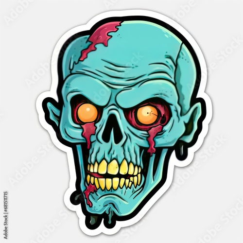 Skull sticker with blood on the white background. Zombie Sticker. Sticker. Logotype.