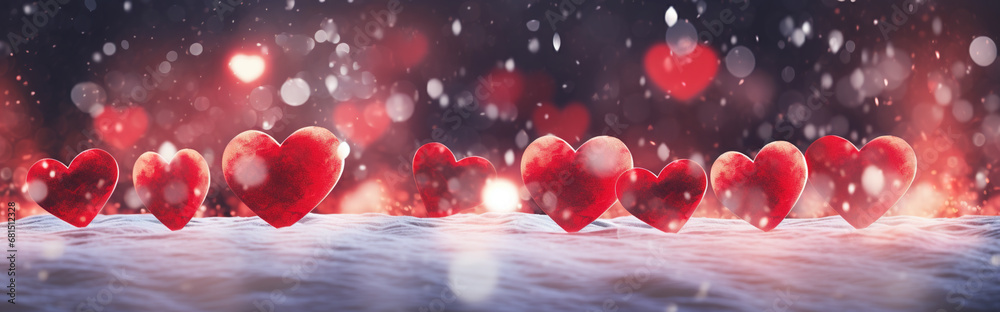 Red Hearts Snow Header - obrazy, fototapety, plakaty 