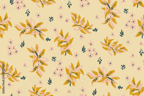 Beautiful floral motif. Leaves intertwined in a seamless pattern on a gentle background © taisiyakozorez
