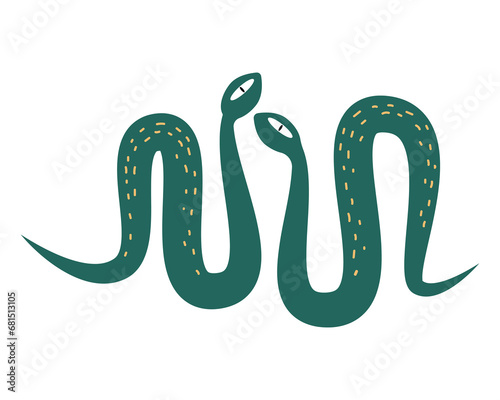 Vector illustration Two green snakes on a white background Esoteric decorative elements