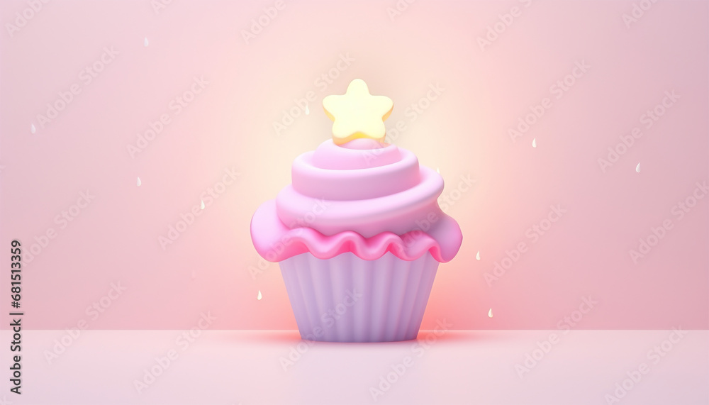 Cute pastel 3D cupcake pink and purple background. Vanilla cupcake with white whipped cream and vanilla biscuit cake in a paper cup. Cute cup-cake decorated with fresh raspberries, isolated on a pink Cute pastel 3D cupcake pink and purple background. Vanilla cupcake with white whipped cream and vanilla biscuit cake in a paper cup. Cute cup-cake decorated with fresh raspberries, isolated on a pink