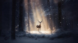 a female deer in the middle of a snowy winter landscape