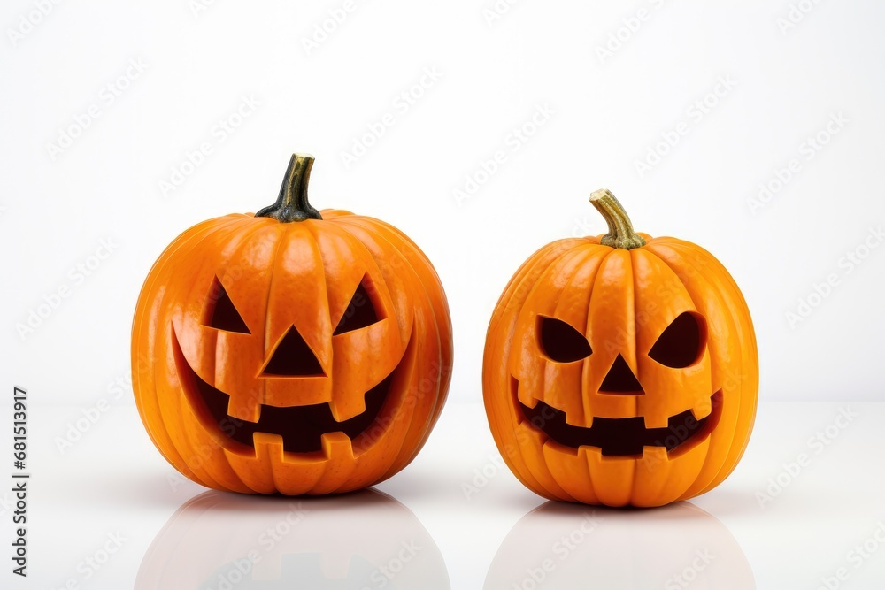 Two funny fngry Halloween pumpkin head jack lantern isolated on white background Two funny fngry Halloween pumpkin head jack lantern isolated on white background