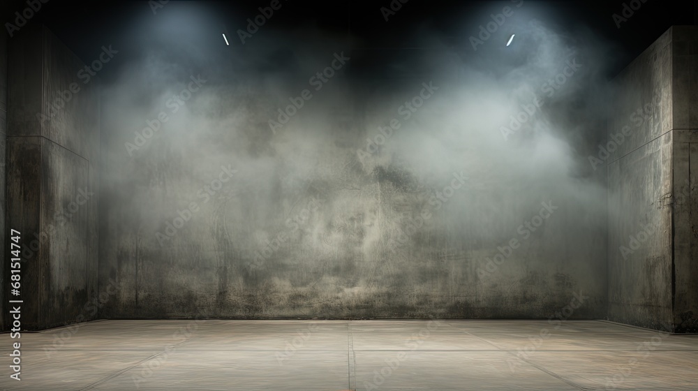 Industrial Grunge: Dramatic Empty Room with Smoky Ambiance - obrazy, fototapety, plakaty 
