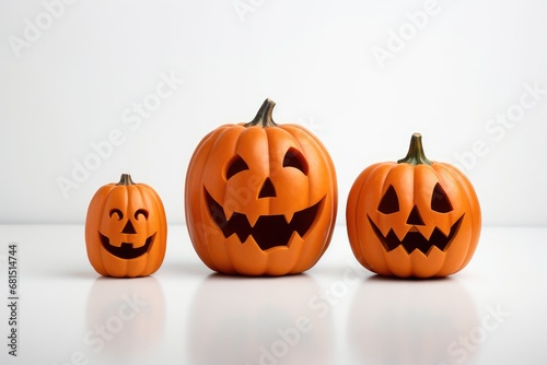 Happy family of pumpkins on a white background isolated. Halloween pumpkin head © Marat