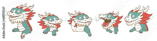 Curious Peeking Chinese Dragon Cartoon Set - Holidays Cartoon Character. Year of the Dragon 2024, Vector Illustrations Isolated