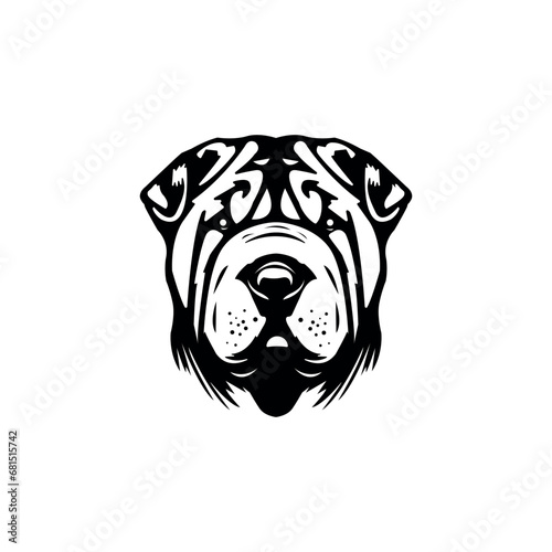 stylish muzzle shar pei vector, icon.  Black shar pei on a white background