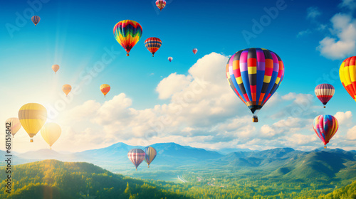 Blue sky with many colorful air balloon perfect vacation