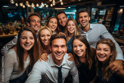 Group of joyful colleague enjoying a party in office. New year party, celebration concept