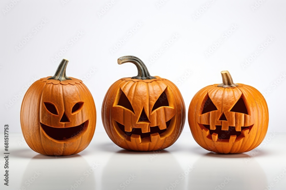 Happy family of pumpkins on a white background isolated. Halloween pumpkin head Happy family of pumpkins on a white background isolated. Halloween pumpkin head