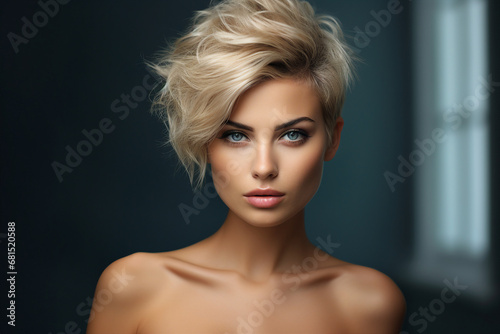 Generative AI picture of beautiful blonde woman fashion model after salon hairdresser procedure