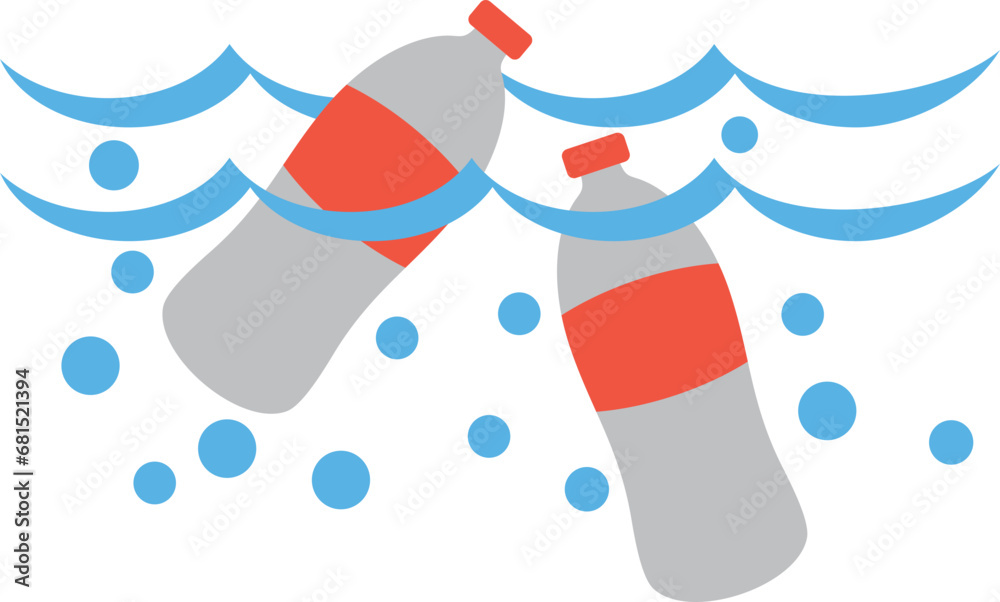Naklejka premium Plastic bottle pollute sea illustration