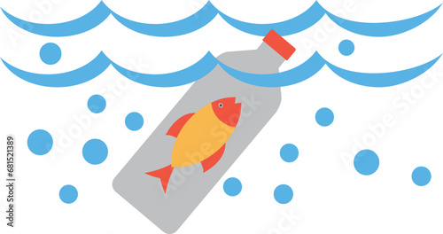 Fish stuck in plastic glass illustration