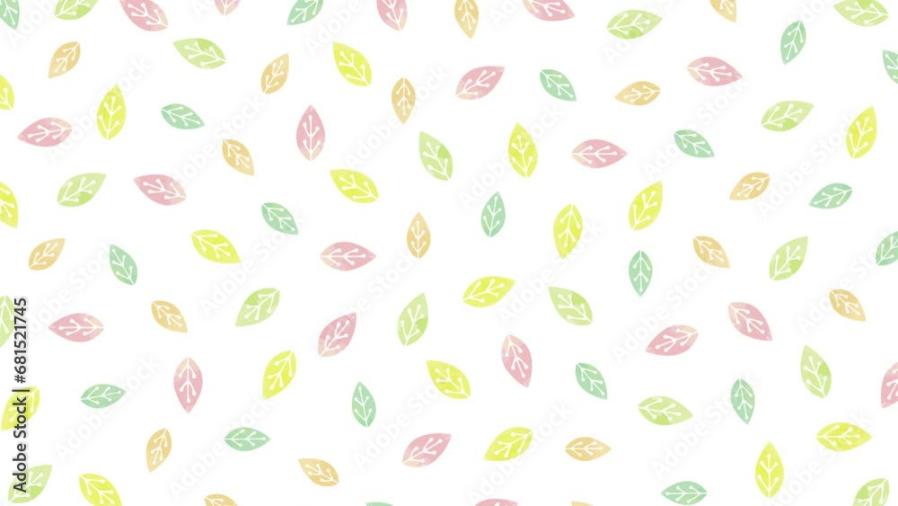 手描きの葉っぱのパターン背景（8秒ループ）