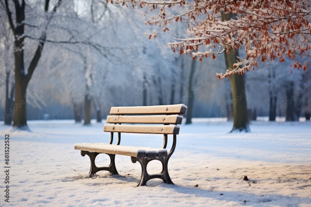 Bench In Winter Park Photorealism