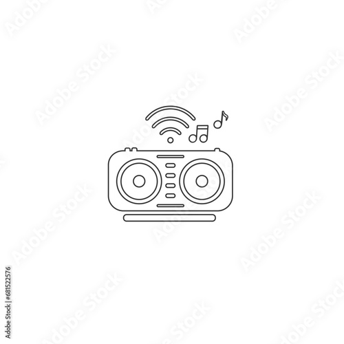 Wireless speaker with radio waves and musical note vector icon