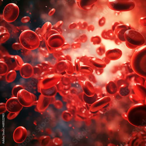 Close-up photo of red blood cells Blood flow of red blood cells