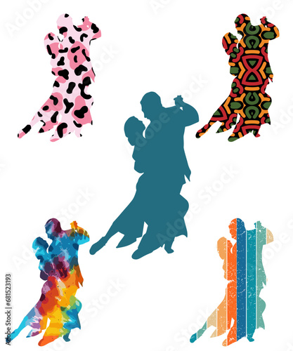 Silhouette of tango dance pair. Couple dancers