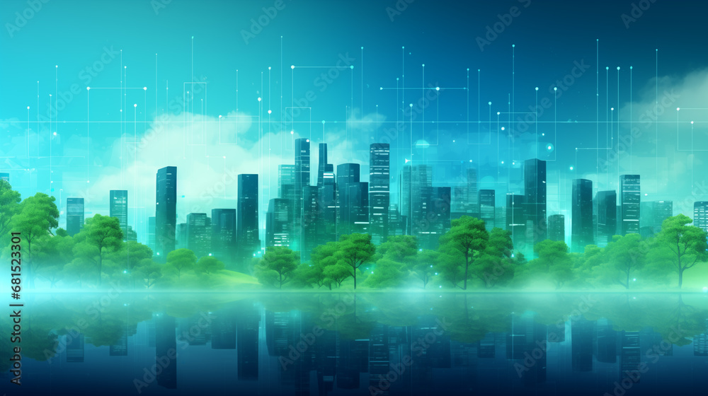 ESG of the future city Sustainability business green space Hologram of the digital city