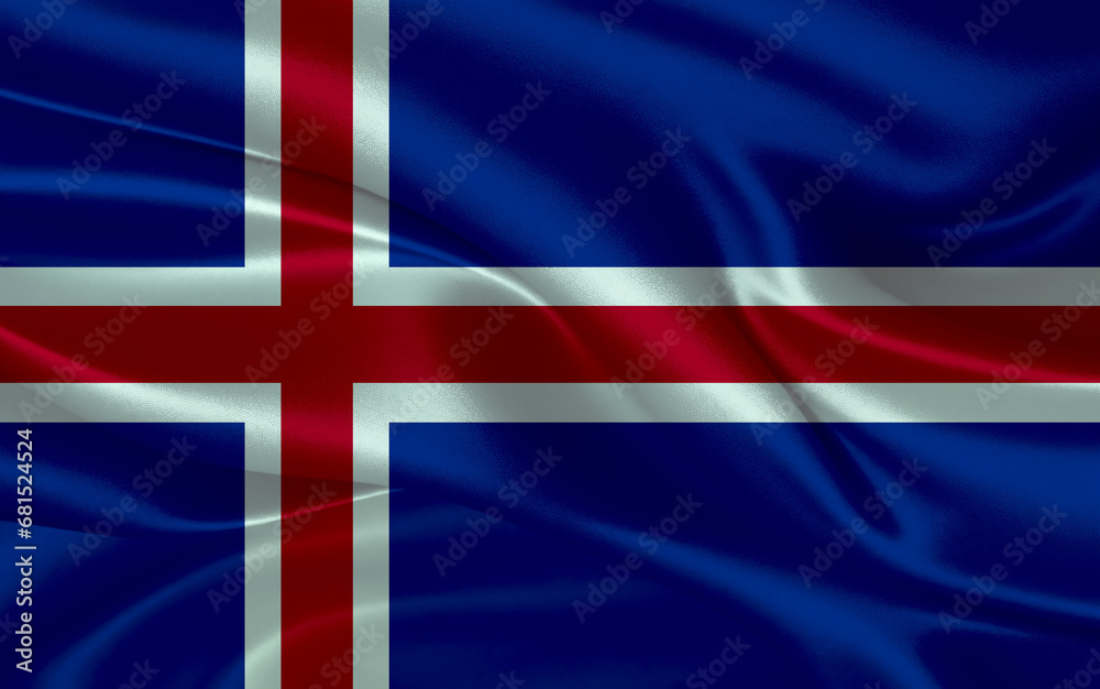 Fototapeta premium 3d waving realistic silk national flag of Iceland. Happy national day Iceland flag background. close up