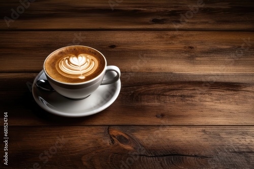 Coffee Cup On Wooden Table With Wood Grain And Texture Dark Brown Wooden Wall Background High Quality Photo Photorealism